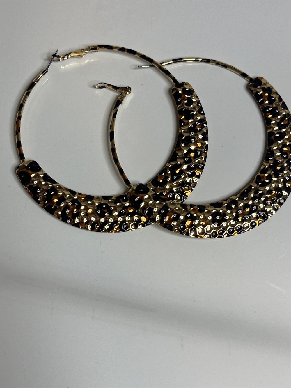 Hammered Gold Hoop Leopard Earrings for Women